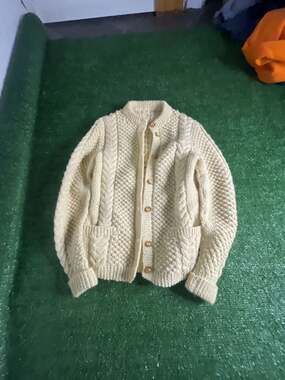 Vintage Hand Knit Aran Cable Knit Cardigan with Buttons
